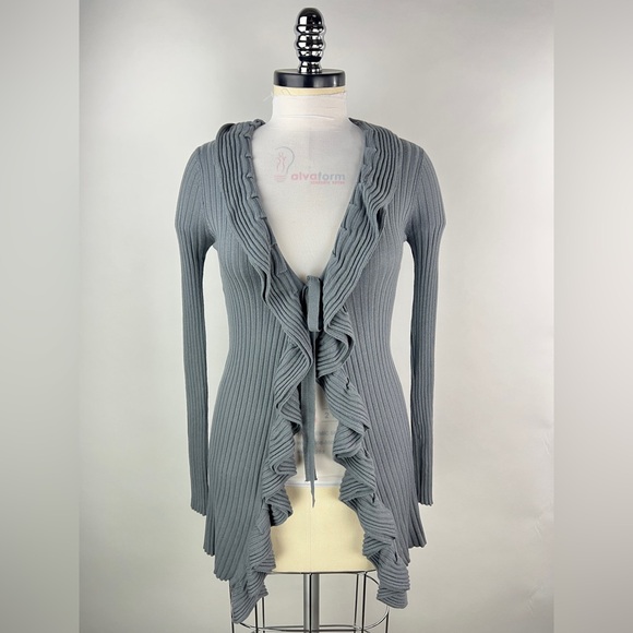 💚 2964. Ruffled Tie Front Ribbed Cardigan - Picture 1 of 6